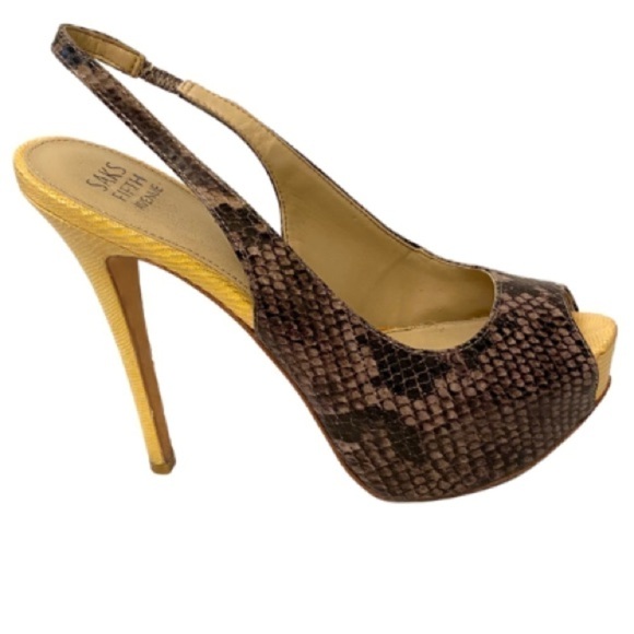 SAKS FIFTH AVENUE Platform Snakeskin Print Heels - Picture 1 of 11